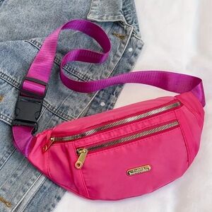 Women's Hot Pink Fanny Pack Waist/Shoulder Bum Bag with Purple Strap